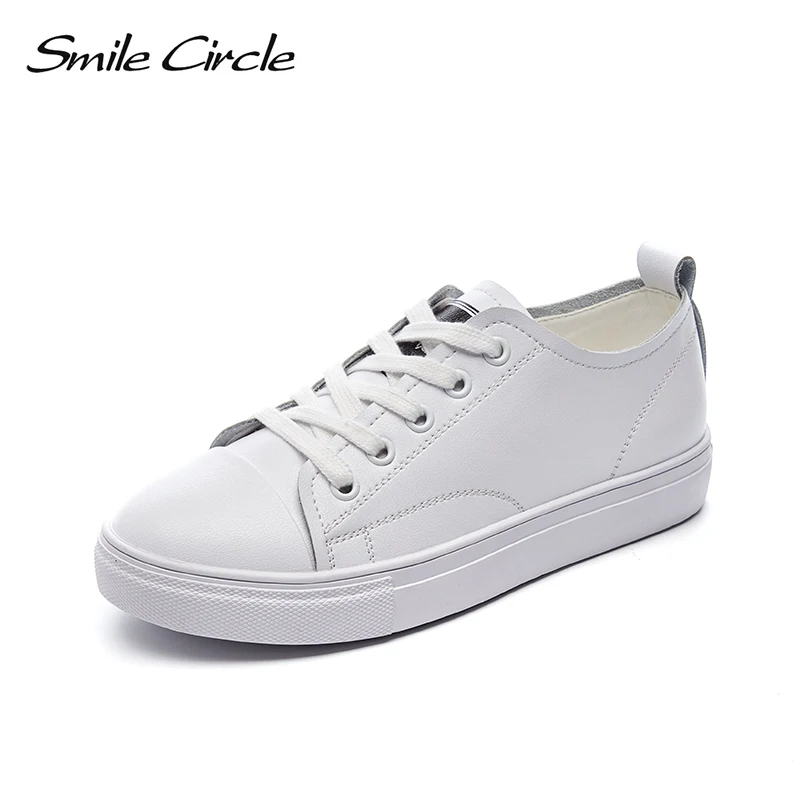

Smile Circle Genuine Leather Sneakers Women Flat Platform shoes New fashion Casual Shoes Women Couple Sneakers large size 34-44