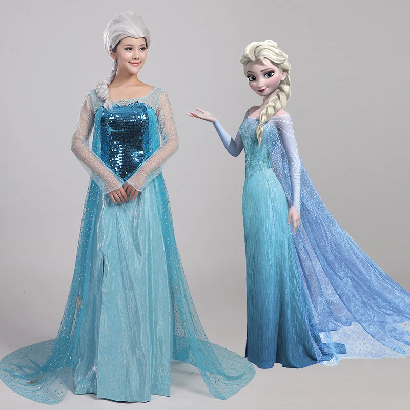 Snow Queen Elsa Anna Cosplay Costume Masquerade Adult Princess Elsa Fancy Dress Carnival