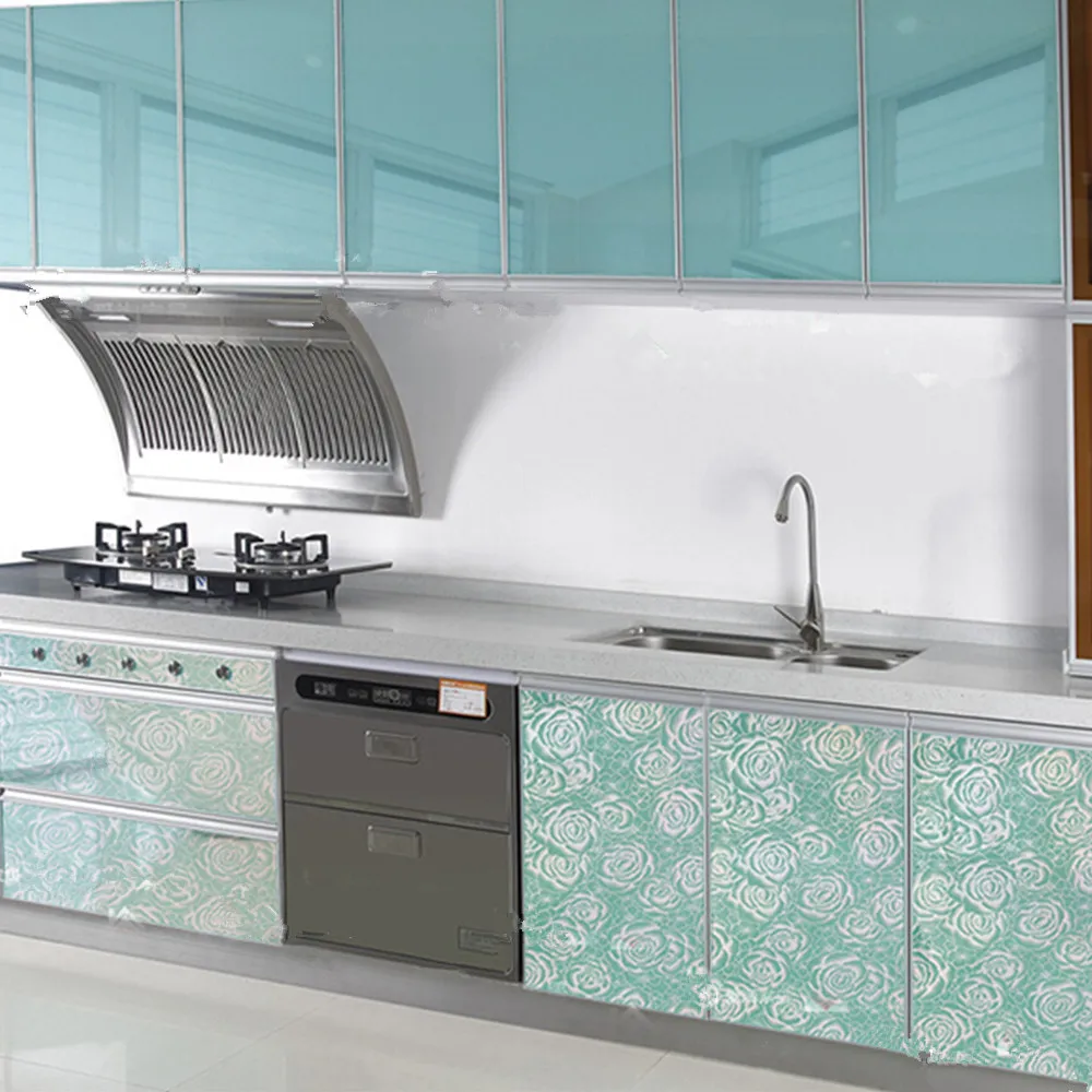 Yazi Green Peony Sticker Kitchen Units Cupboard Drawer Cover