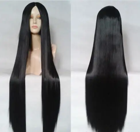 Новинка 100 см средняя часть черный длинный Гладкий прямой парик для волос Модные женские парики