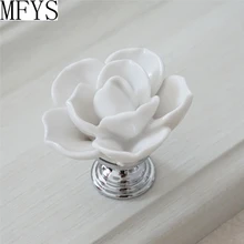 White Flower Knob Dresser Knobs Drawer Pulls Handles Silver / Kitchen Cabinet Knobs Handle Ceramic Rustic Rose Lotus Hardware flower knob dresser knobs drawer handles kitchen cabinet knobs pull handle ceramic rose lotus black blue yellow white red