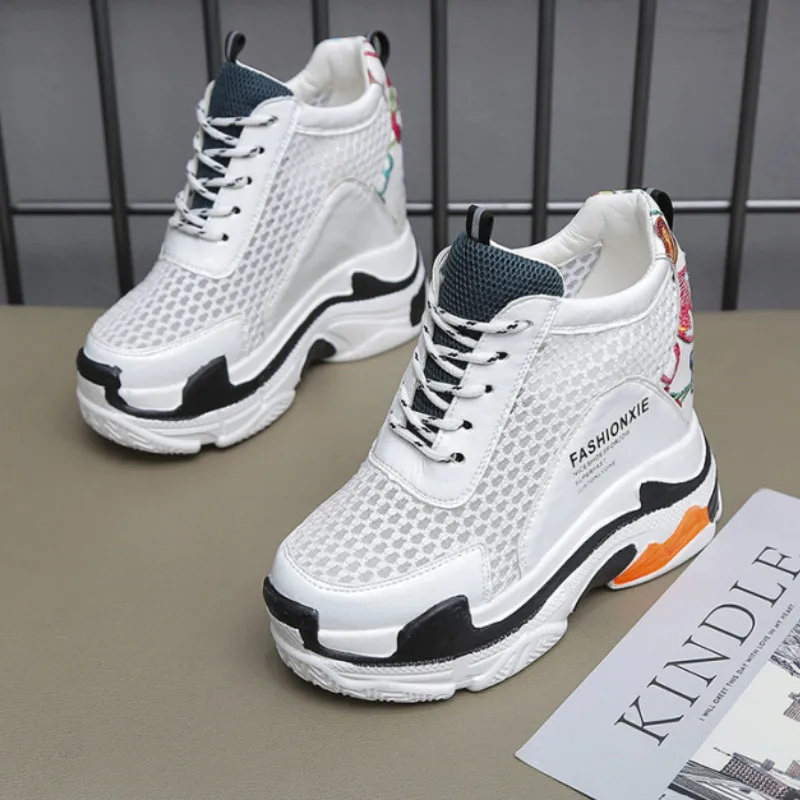 

New Sneakers Woman Casual Platform Shoes Women Breathable Height Increasing 10CM Thick Sole Trainers Deportivas Mujer S2-21