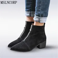 Size 34-48 Women Ankle Boots Black Low Heels Zipper Handmade High Quality Pointed Toe Shoes Woman Ladies Riding Equestrian Boots vankaring 2018 women ankle boots genuine leather high heels pointed toe black beige white shoes woman dress party riding boots