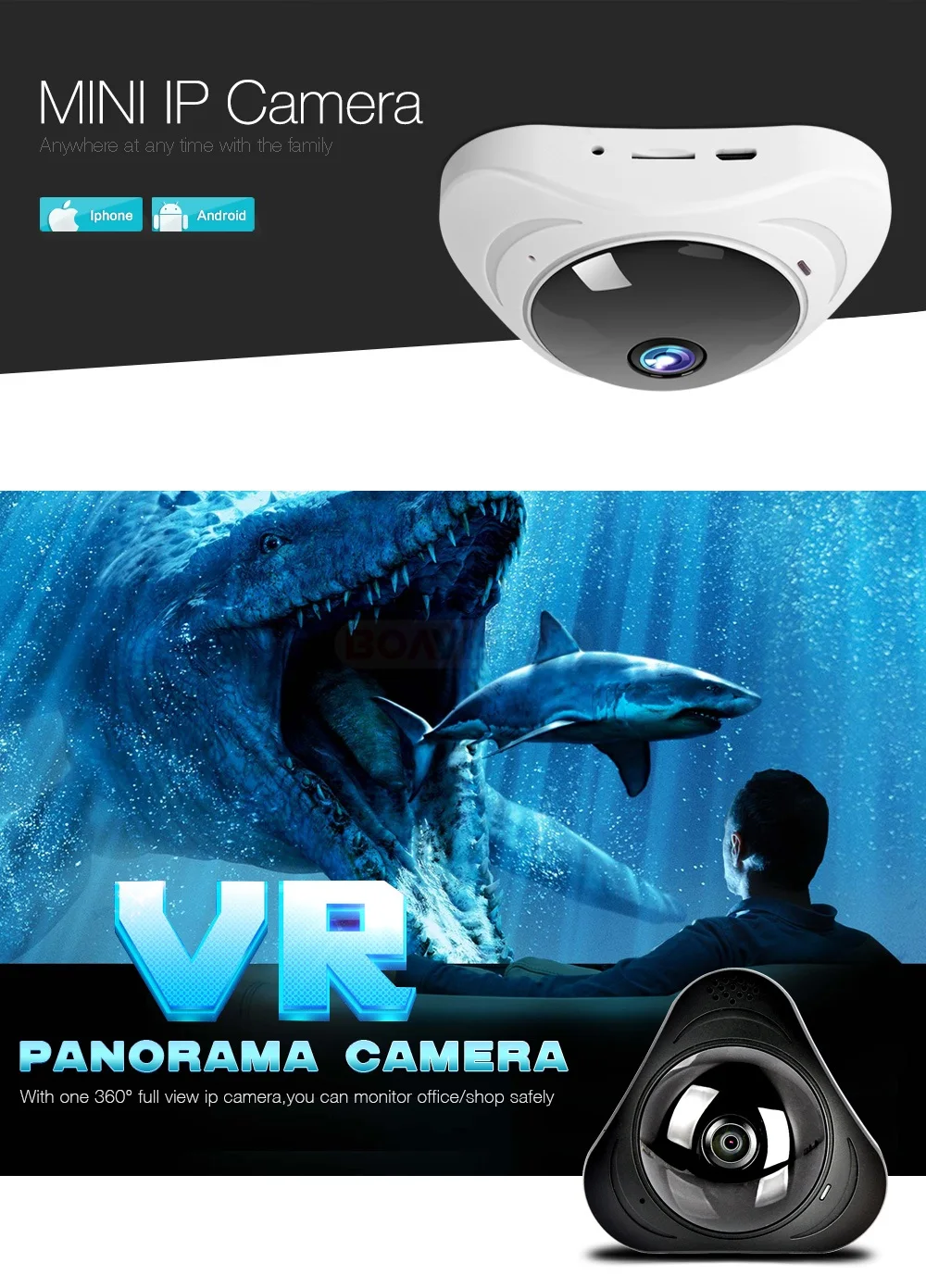 Fisheye sem Fio Slot para Cartão Panorâmica de 360 Wifi Câmera Graus ip 960 p 1.3mp Wi-fi Inteligente sd ir 10 m Yoosee 3d vr 3 sem fio wi-fi câmera inteligente slot para cartão sd ir 10 m yoosee
