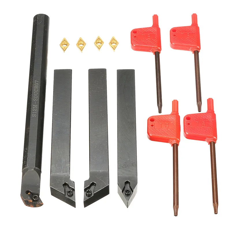 

Newest 4Pcs DCMT0702 Insert + S12M-SDUCR07/SDJCR1212H07/SDJCL1212H07/SDNCN1212H07 Holder + 4xT8 Wrench