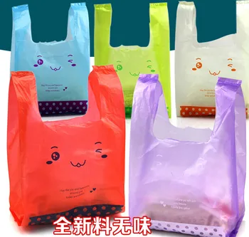 

Smile large plastic bags shopping bag with handle for food takeout vest vest pocket Supermarket Shopping plastic pouch bag