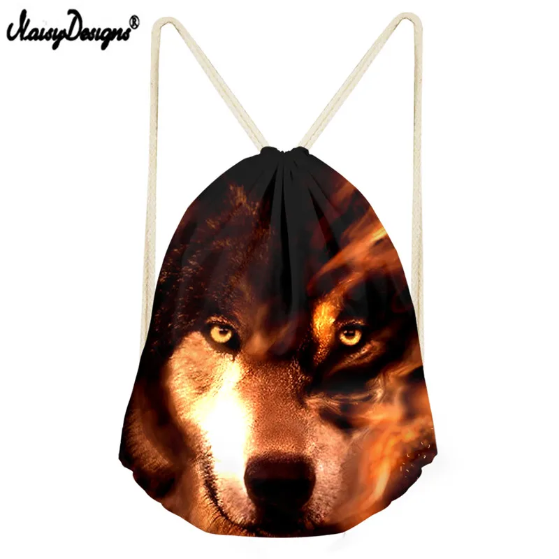 

Beast Cool Wolf Design Men's Small Drawstring Bags Casual Travel Shoes Storage Bags Boy Male Fashion Beach String Backpack