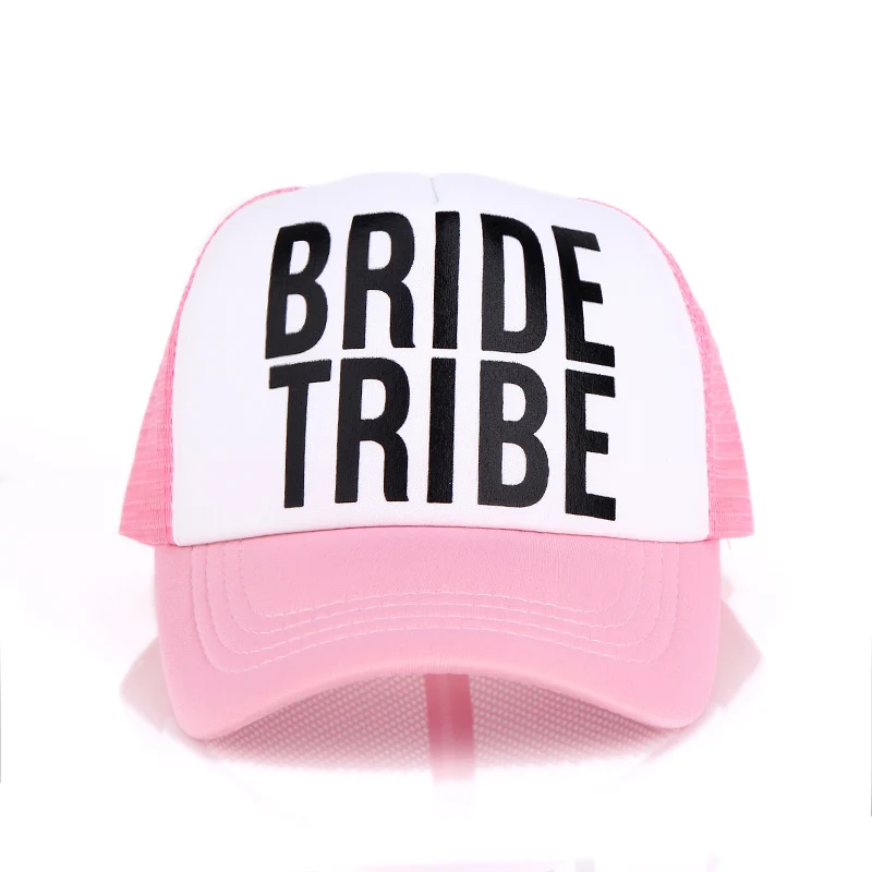 VORON невесты/надпись «Bride Tribe» девичник Шапки Для женщин свадебные Preparewear шляпы водителя грузовика белый неоновый летнее Сетчатое платье; - Цвет: Розовый