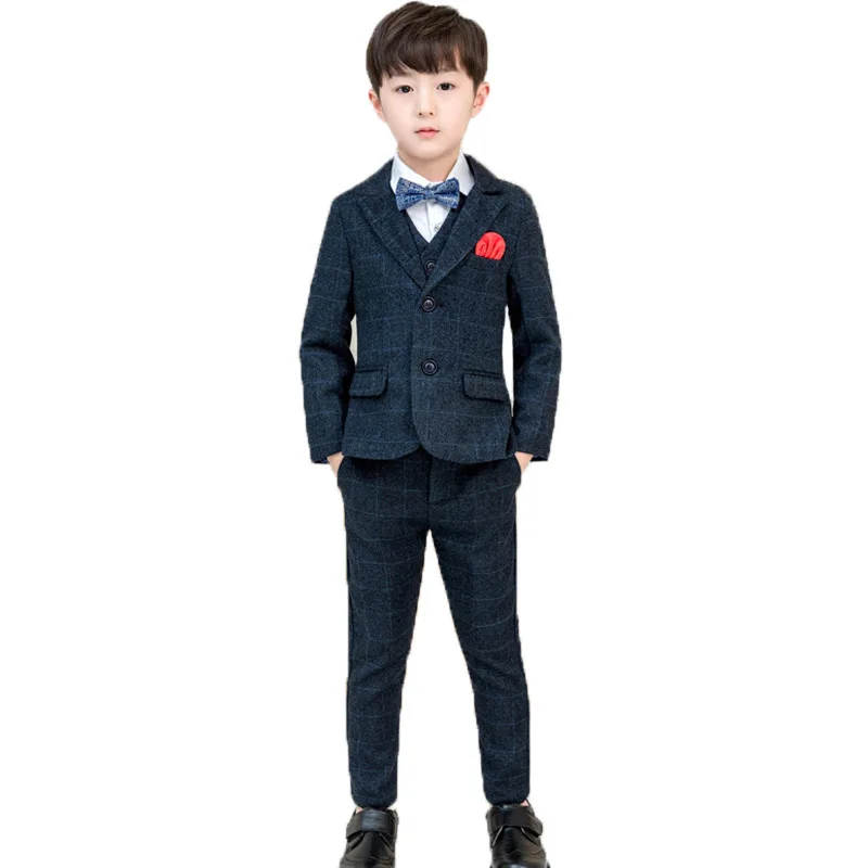 

Kids Wedding Jacket Vest Pants Clothing Set Flower Boys Formal Blazer Suit Children Prom Groom Costume Piano Performance Dress