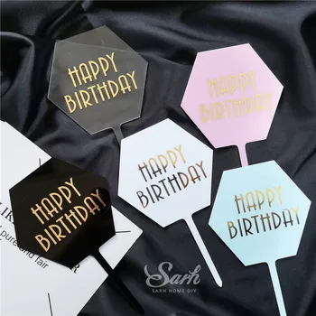 

Hexagon Round Happy Birthday Cake Toppers Gold Decoration for Party Decorations Nordic Fashion Bling Lovely Gifts