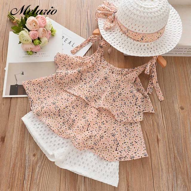 Melario Girls Clothing Sets 2019 Summer Cotton Vest Two-piece Sleeveless Children Sets Casual fashion Girls Clothes Suit Skirt