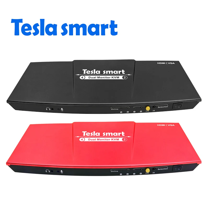 Tesla smart 2 порта выход HDMI + VGA 4x2 HDMI двойной монитор KVM переключатель Поддержка USB 2,0 портов клавиатура и мышь порт и т. Д