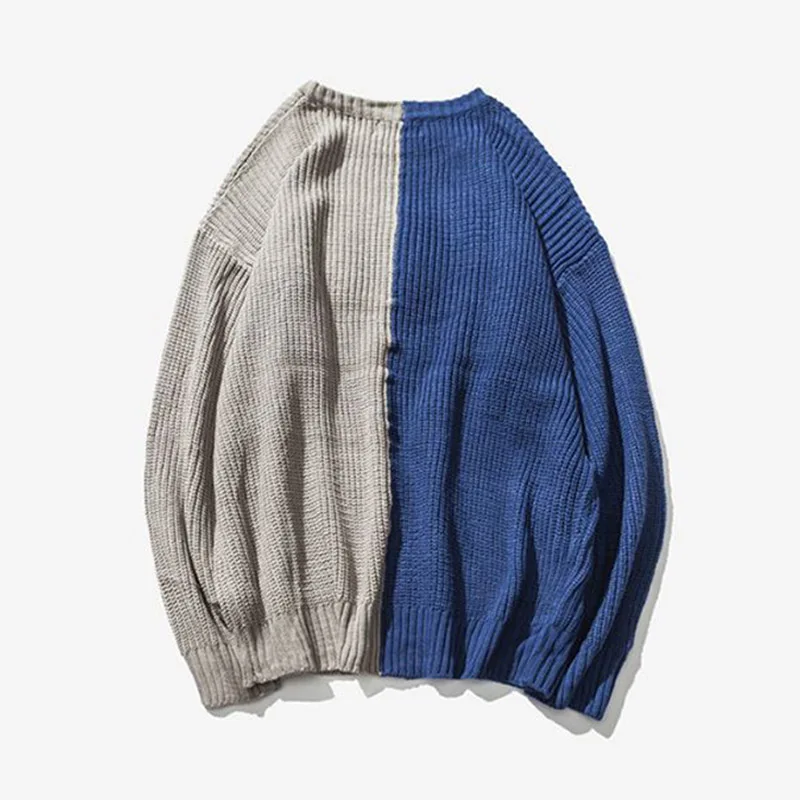 New Color Block Patchwork Knit Sweaters Mens 2018 Hip Hop Winter Casual Pullover Sweater Male Fashion Loose Long Sleeve Sweaters