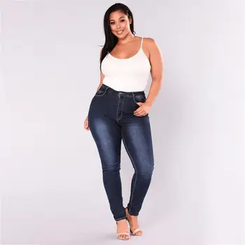 

Women Casual Plus Size Jeans Long Stretch None Summer/Autumn Denim Pants Skinny Pencil Solid Jeans