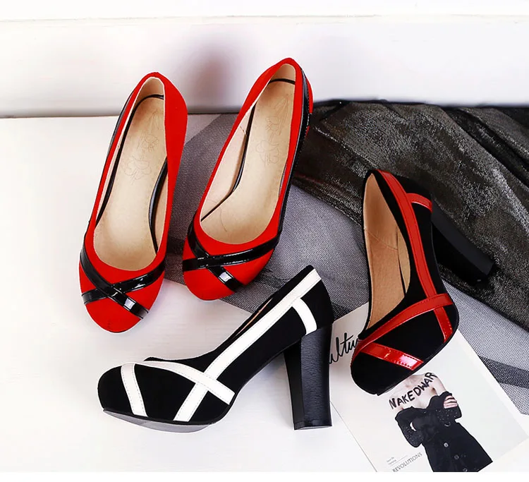 Phoentin/туфли на очень высоком каблуке с красной платформой; смешанные цвета; коллекция года; модельные женские туфли-лодочки в стиле пэчворк; женские туфли из флока с круглым закрытым носком; FT611