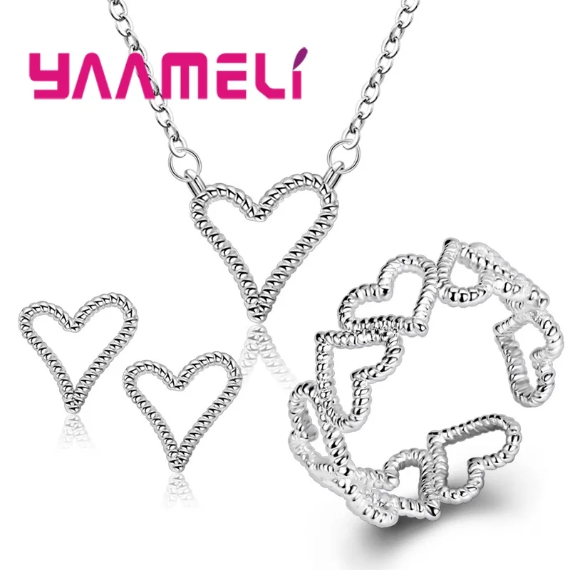 Винтаж очаровательное сердце 925 пробы серебряные ювелирные изделия набор для женщин элегантный подарок на праздник Мода кулон ожерелье серьги - Окраска металла: Model 2