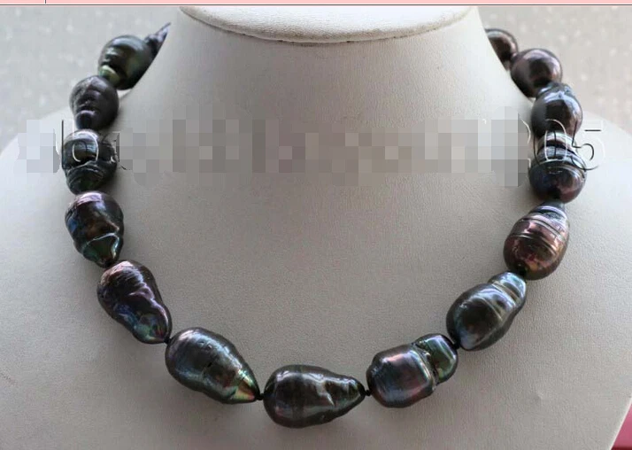 

17" Genuine Natural 28mm Black Reborn Keshi Pearl Necklace 14KGP #f1845! (A0501)