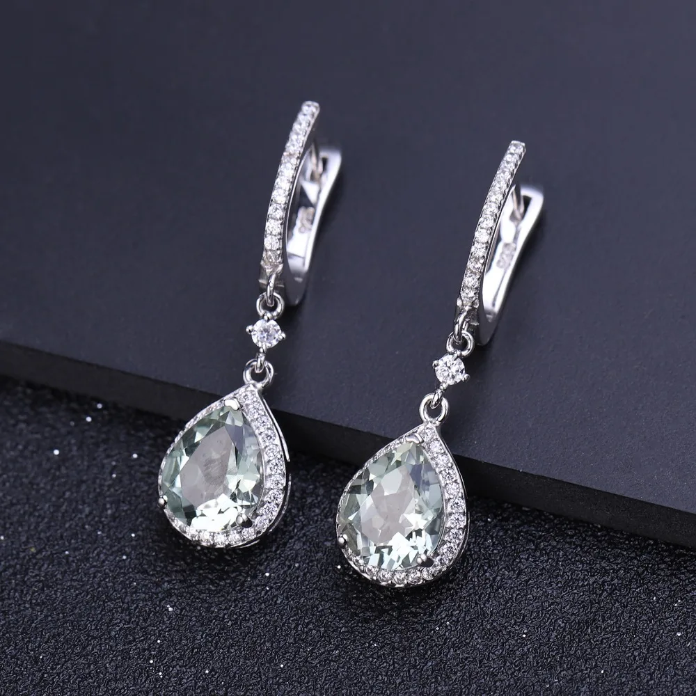 Женские серьги подвески GEM'S BALLET из серебра 925 пробы с натуральным зеленым