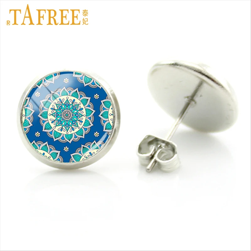 Женские серьги гвоздики в форме мандалы TAFREE с геометрическим узором виде цветка