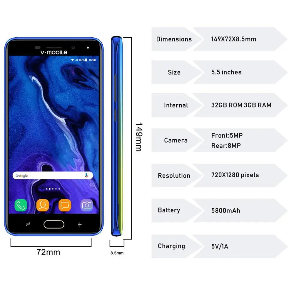 TEENO Vmobile J7 телефон телефоны Android 5 &quotHD Экран 3GB RAM 32GB Встроенная память Две сим карты