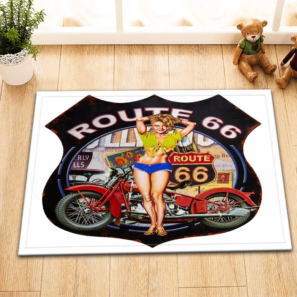 LB 60*40 винтажный Route 66 автомобильный холодный белый и черный 3D коврик для ванной