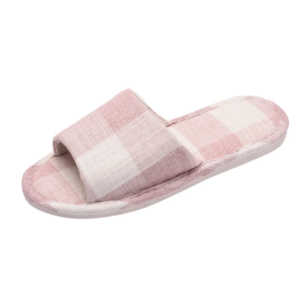 

SAGACE Women Open-Toe Casual Couple Models Linen Generous Lattice Home non-slip Slippers Slip-On Low Heel Indoor Round Toe Shoes