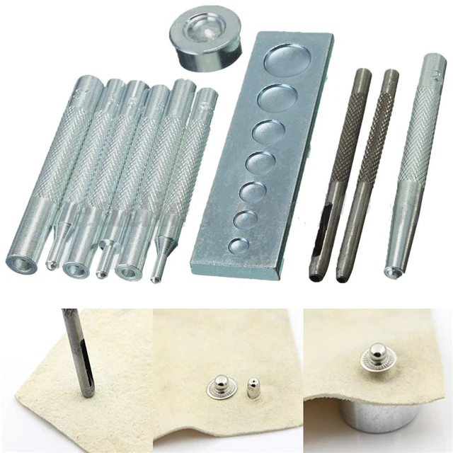 11PCS Craft Tool Die Punch Snap Rivet Setter Base Kit Set DIY Leather