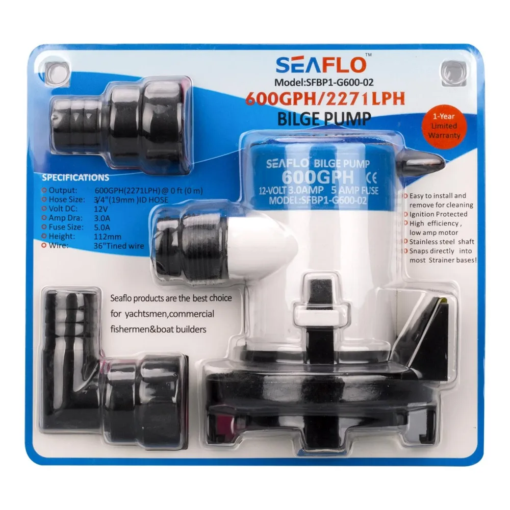 

SEAFLO 600 GPH-02 12V DC Submersible Bilge Pump Electric Marine Boats Water RV