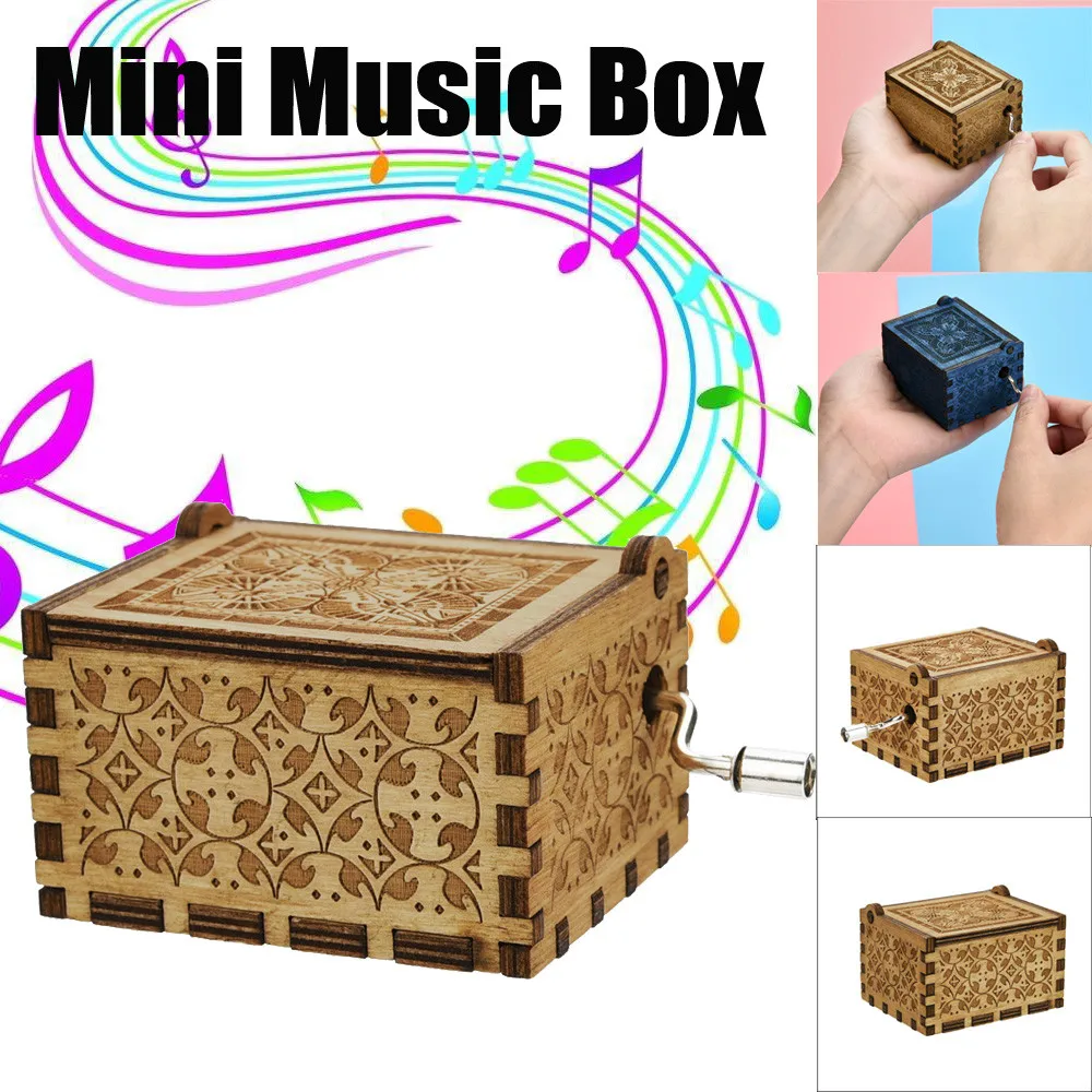 

Mini Music Box Engraved Wooden Music Box Interesting Xmas Gifts Toys #BZ