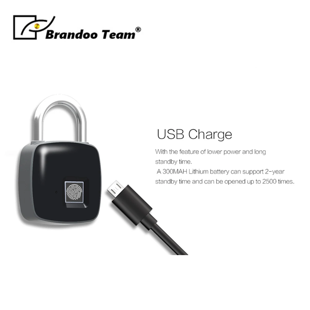 

New Free shipping IP65 Waterproof Fingerprint Lock USB Rechargeable Smart Keyless Padlock Anti-Theft Securitye Lock