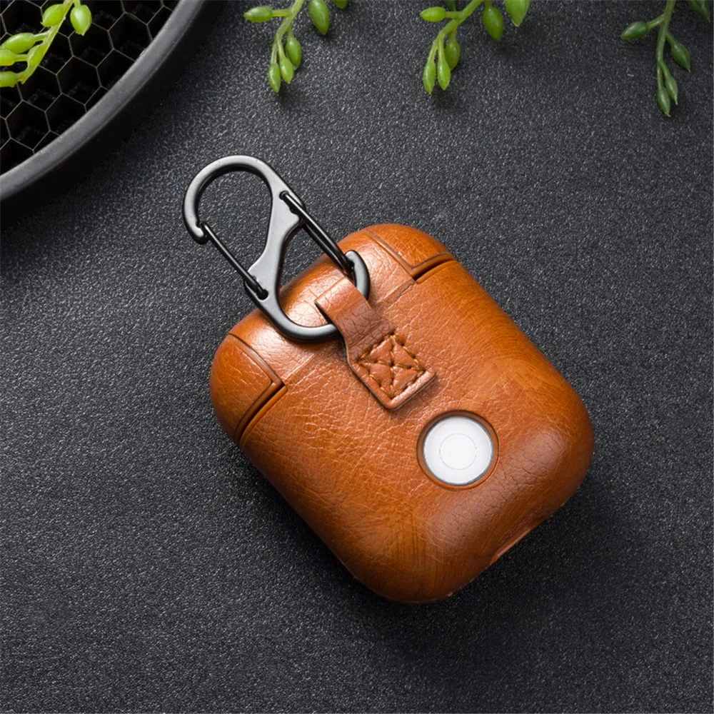 Genuine Leather Hook Case For AirPods Vintage Matte For Airpods 1 2 Luxury Protective Storage Bag Black Brown Drop shipping