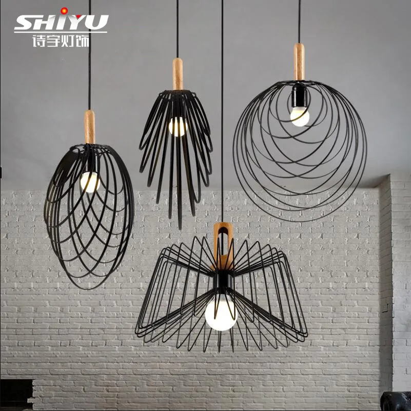 

modern cage pendant light iron minimalist retro Scandinavian loft pyramid pendant lamp metal Hanging Lamp E27 Indoor