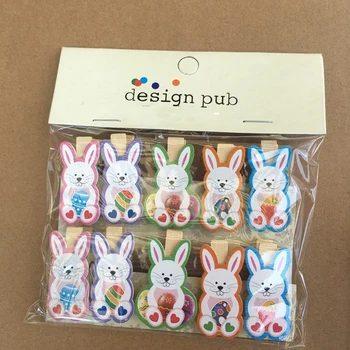 

10Pcs/set Kids DIY Art Craft Toys for Children Wooden Rabbit Clips Cartoon Wood Photo Clip Cute Girls Educational Toy