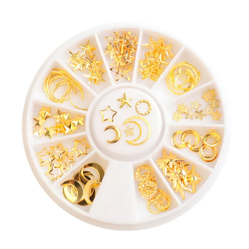 

Nail Art Alloy Nail Decoration Golden Hollow Metal Decoration Nail Art Star Moon Nail Decoration in wheel