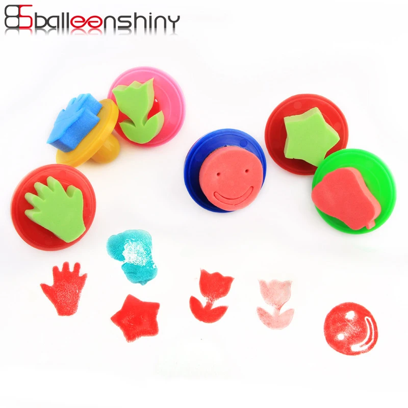 

BalleenShiny 6Pcs Cute Cartoon Sponge Seal DIY Painting Tools for Kids Baby Creative Art Supplies Children Funny Drawing Toys