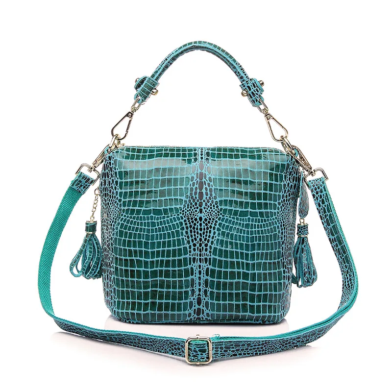 REALER Сумки из натуральной кожи женские маленькие сумки через плечо женские классические Змеиный узор кожаная сумка-мешок - Цвет: Sky blue