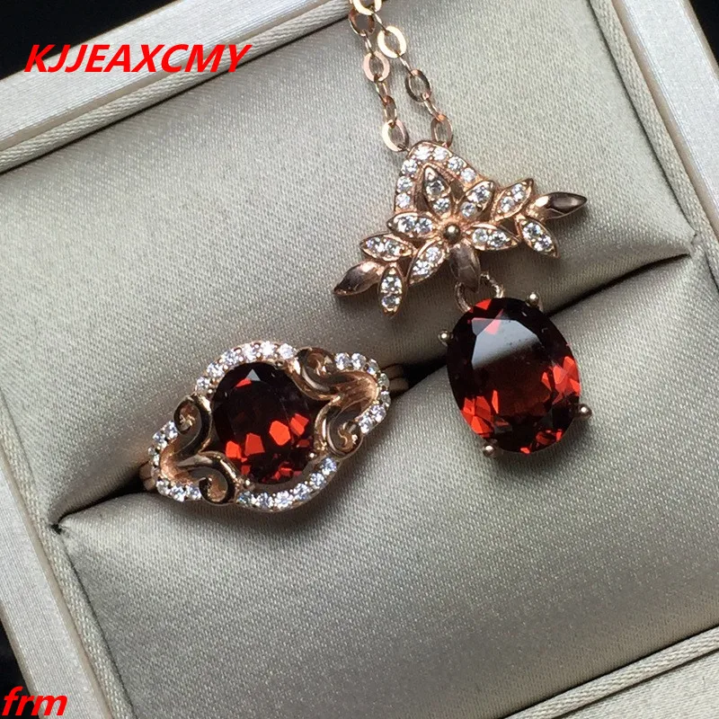 

KJJEAXCMY Fine Jewelry, 925 Sterling Silver Inlay Large Natural Garnet Lady Ring Pendant Set