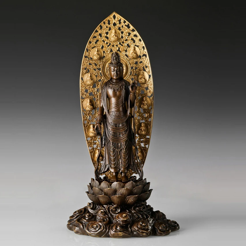 

ATLIE BRONZES Big Size KWAN-YIN Copper brass sculpture Bronze Standing Guanyin statues lucky home decoration