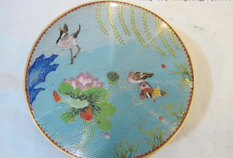 

Royal Palace Copper Bronze cloisonne enamel Lotus Mandarin duck Jewelry Box Case