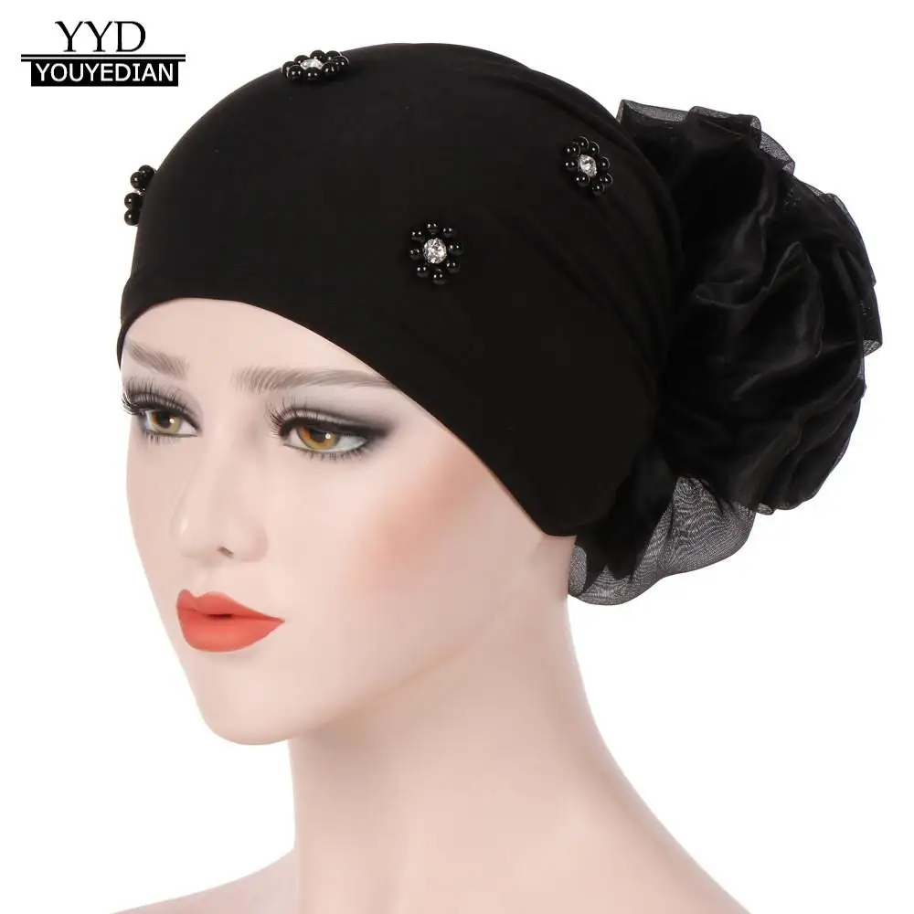 

Winter Hats for Women Fashion 2019 Flower Beading India Hat Muslim Ruffle Cancer Chemo Beanie Scarf Turban Wrap Cap bonnet femme