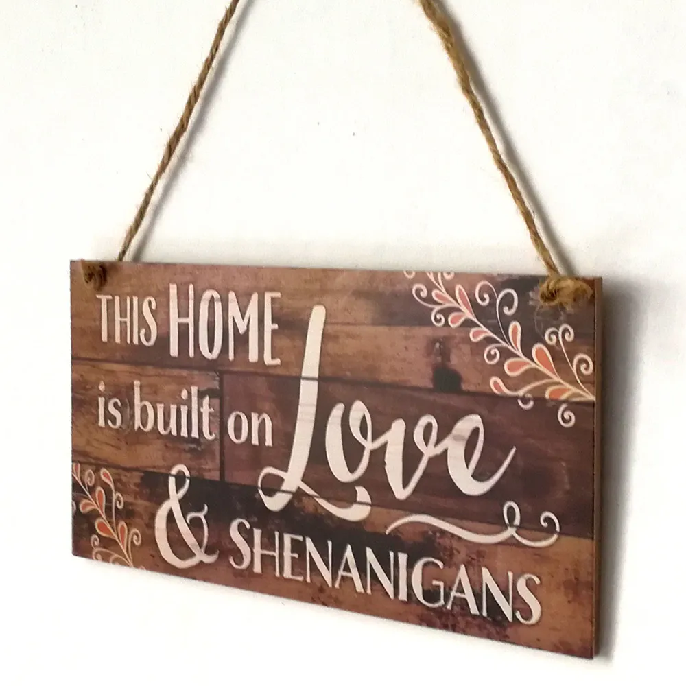 

This Home is Built on Love Distressed Look 5 x 10 Wood Plank Design Hanging Sign