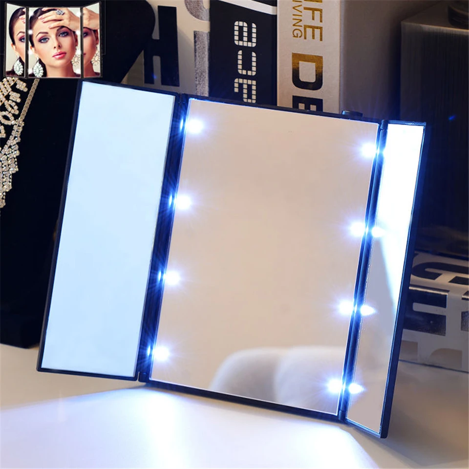Foldable Tri sided Lighted Beauty Vanity LED Makeup Cosmetic Square