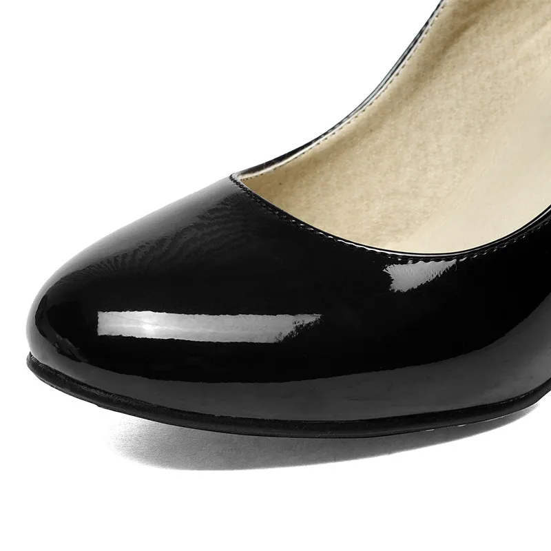 MeiLiKeLin Для женщин Мэри Джейн туфли на шпильке на высоком каблуке 8 см; Лакированная кожа женские туфли-лодочки на черный, Красный высокая обувь на каблуке размера плюс; большие размеры 34-41