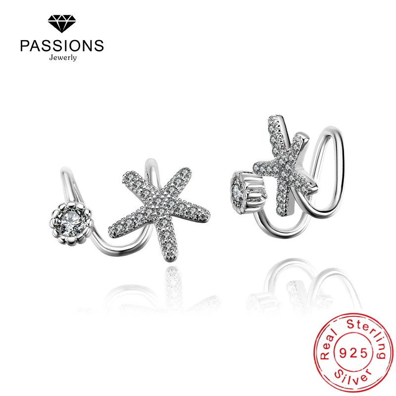 

New Fashion 925 Sterling Silver Clip Earrings Cubic Zirconia Sweet Flash Star Ear Clip No Pierced Earring For Women Jewelry Gift