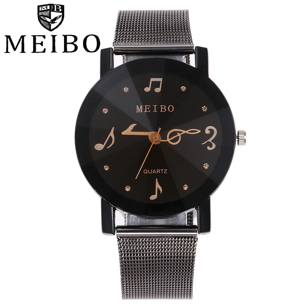 Лидер продаж Элитный бренд Для женщин часы нержавеющая сетка Сталь в виде скрипичного ключа, женские часы кварцевые наручные часы модные часы Montre Femme# B - Цвет: Black