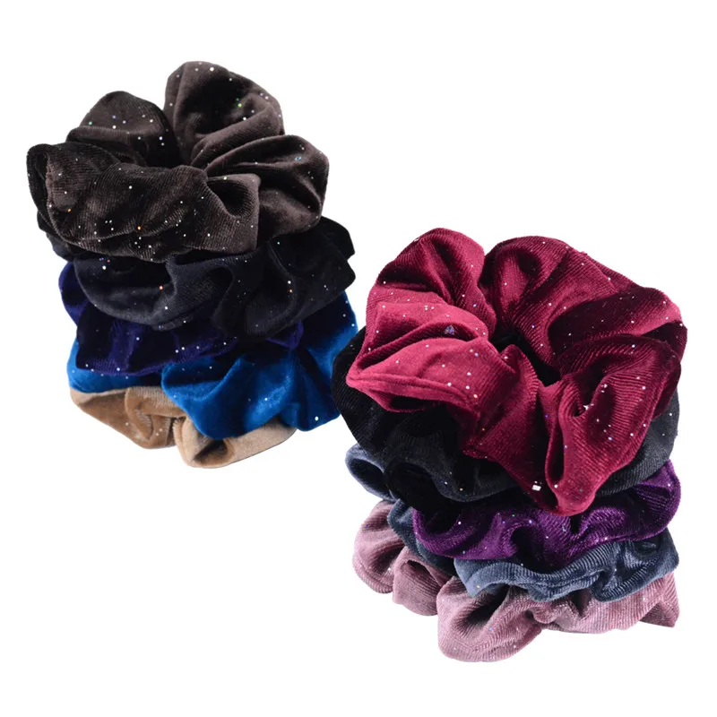 5 Упак. Bling блёстки 4,5 ''бархат Scrunchies для волос для женщин эластичные ленты девочек хвост держатель PT036