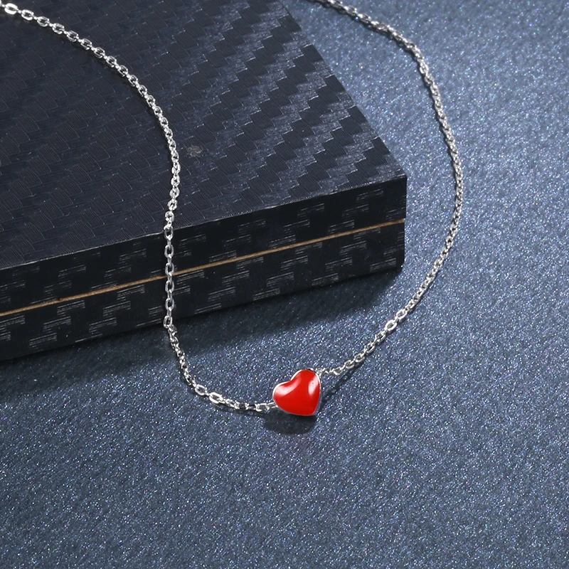 ROXI 925 пробы, набор серебряных ювелирных изделий, милый крошечный красный глазурь, кулон в виде сердца, ожерелье для женщин, колье, серьги-гвоздики для девочек, рождественский подарок