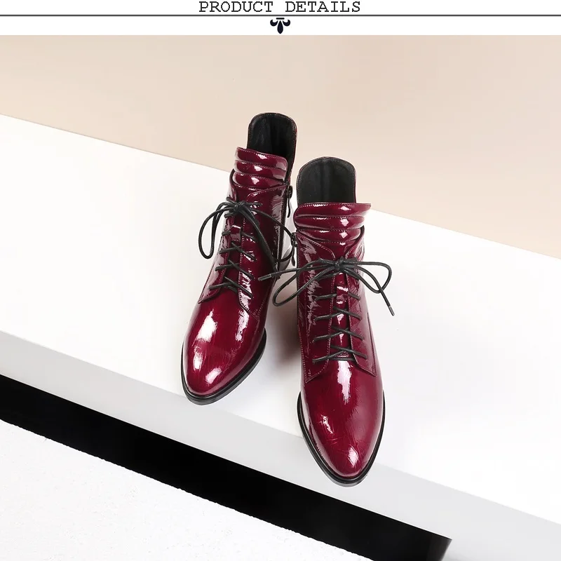 ZVQ/Женская обувь; коллекция года; сезон осень-зима; новые модные пикантные ботильоны из лакированной кожи с острым носком; обувь с перекрестной шнуровкой; большие размеры