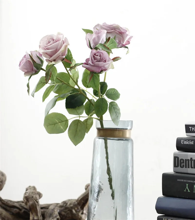 Flone 5 Heads Real Touch Rose Flower Branch Artificial Rose Flower Bouquet Fake Flower Wedding Home Office Party Decor Art (3)