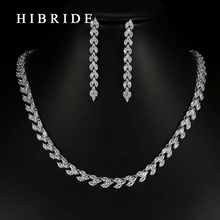 Luxury Crystal Women Jewelry Sets Fashion White Gold Color Dangle Earrings Necklace Sets For Party Gifts N-155